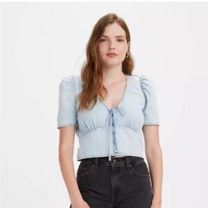 Levi’s Luisa Puff Sleeve Blouse in Blue/Chambray